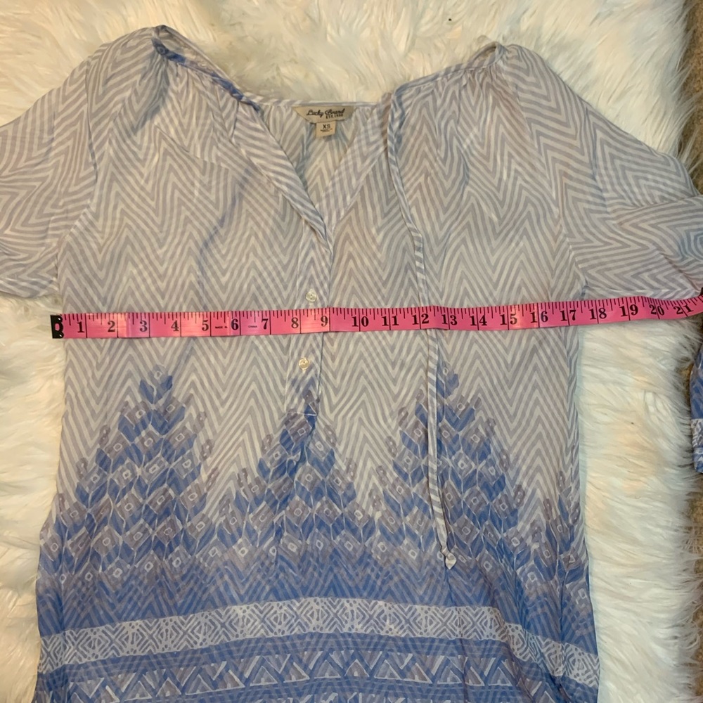Lucky brand Sheer blue forest trees boho sheer blouse top size xs - Picture 6 of 9